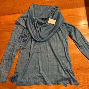 Colleen Lopez Shimmering Blue Cowl Neck Sweater